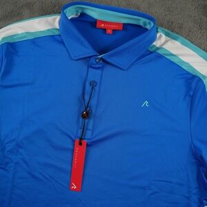 REDVANLY Sevigne Polo Mens Large Marine Blue Colorblock Performance Golf Shirt